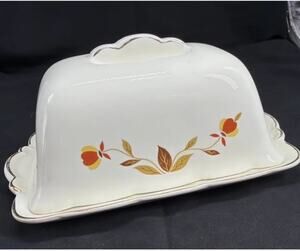Hall's Autumn Leaf Ruffled Grip 1 Pound Covered Butter Dish 2 Piece Country